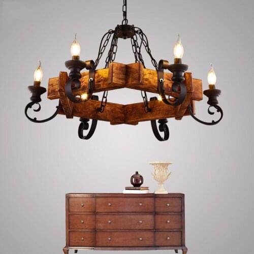 Vintage Wood Chandelier American Antique Industrial Chandeliers Decorative Light Fixture E14 Lustre 110V 220V Indoor Lighting