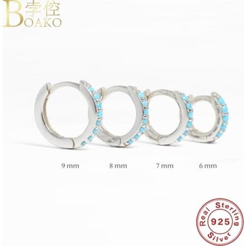 Boako Personality Inlaid Turquoise Earrings Hoops 925 Sterling Silver Earrings For Women Fashionable Jewelry Earring Pendientes