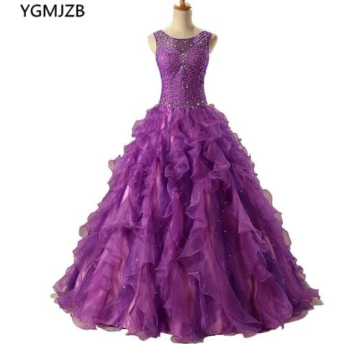 Purple Quinceanera Dressess 2018 Ball Gown Scoop Neck Beaded Ruffles Vestidos De 15 Anos Sweet 16 Dress Debutante Gowns