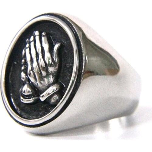 Support Dropship Size 7-13 Pray Hand Ring 316L Stainless Steel Jewelry Band Party Virgin Mary Ring