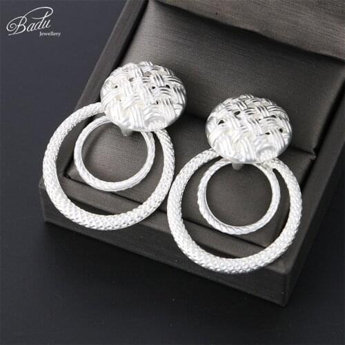 Badu Gold Zinc Alloy Earrings for Women Hollowing Round Pendant Dangle Drop Earring Fashion Jewelry Wholesale