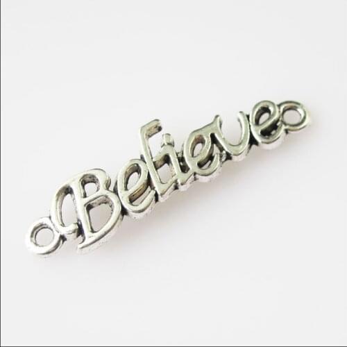 18 New Believe Words Connectors Tibetan Silver Tone Charms Pendants 9.5x36mm