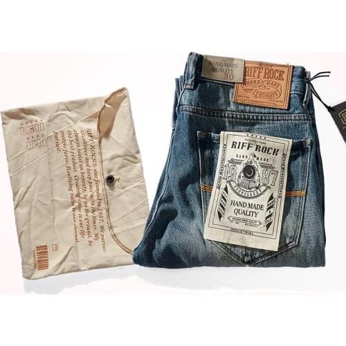 2021 Autumn and Winter American Retro Heavyweight Jeans Mens Fashion 100% Cotton 3D Stitching Washed Old Casual Straight Jeans