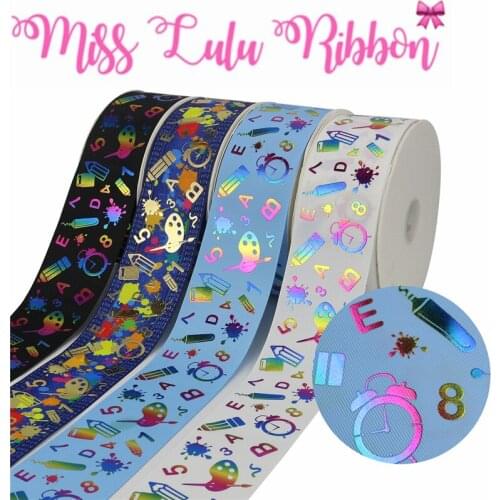 3"75mm Back to Scholl Series Gold&Rainbow Foil Jeans Printed Grosgrain Ribbon DIY Party Decor Gift Packing 50yards/roll