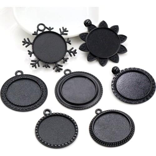 5pcs 25mm Inner Size Black plated 7 Style Cabochon Base Setting Charms Pendant