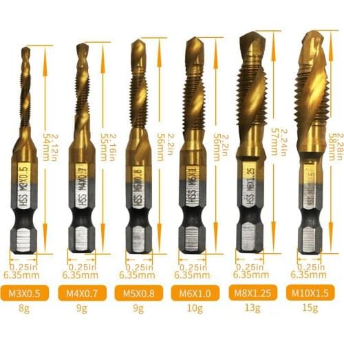 6Pcs/Set Metric Thread Tap Drill Bits Set M3 M4 M5 M6 M8 M10 Hex Shank Hss 6542 Screw Tap Drill Bits Set For Metal Wood