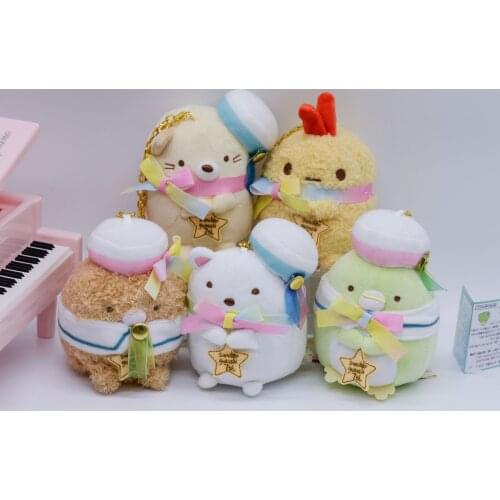 6pcs/set New Creative Kawaii Bowknot Decor Hat Sumikko Gurashi San-X Pendant Plush Stuffed Toy Christmas Birthday Gift For Kids
