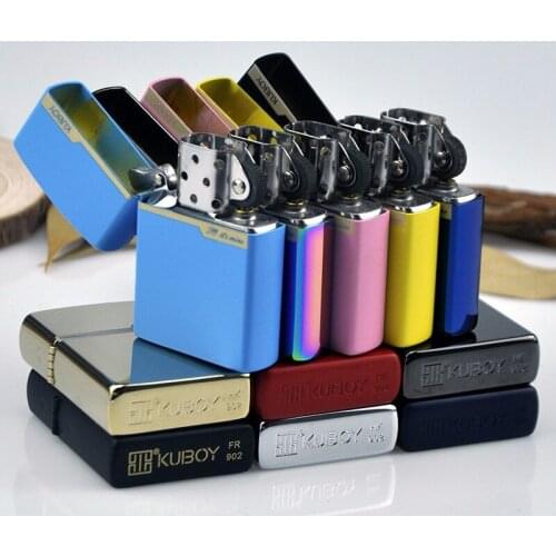 High Quality KUBOY Gasoline Lighter, Brass Color Shell, Stainless Steel Inserts, Metal Windproof Classic DIY Cigarettes Lighters