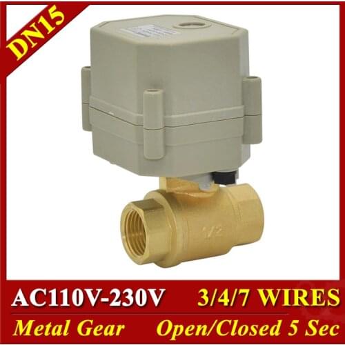 BSP/NPT 1/2" electric ball valve AC110-230V 3/4/7 wires Brass DN15 actuated ball valve for water shut off control