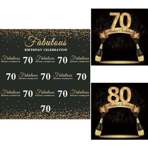 Happy Birthday Backdrop Champagne Golden Spots Backgrounds 70 80 Years Old Party Decor Photo Booth Studio Photography Prop