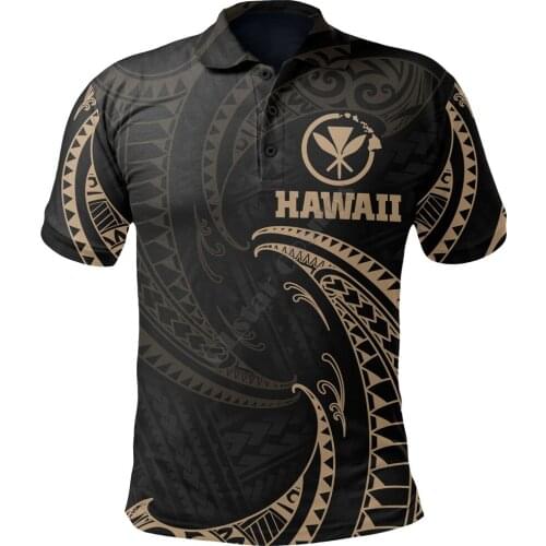 Hawaii Polynesian Polo Shirt Gold Tribal Wave 3D Printed Polo Shirt Men For Women Short Sleeve Summer T-shirt