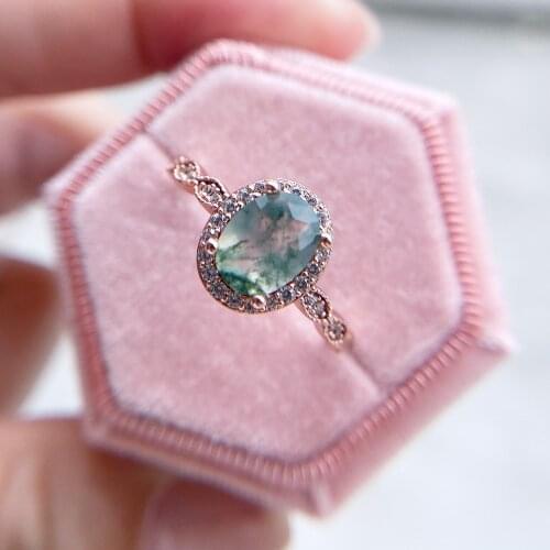 GZXSJG Natural Moss Agate Gemstones Ring for Women Solid 925 Sterling Silver Wedding Engagement Bride Unique Gift Fine Jewelry