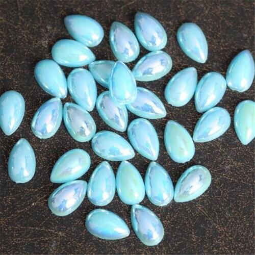 Aqua Blue AB Color Tear Drop Shape Flatback Half Pearl Beads DIY ABS Plastic Imitation Half Pearl Nail Arts Decoration Crafts