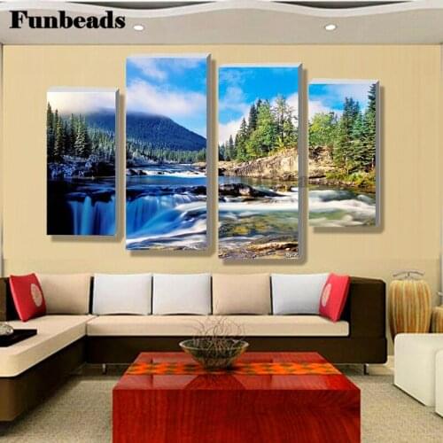 5D DIY square diamond painting waterfall mountain cross stitch diamond painter house decorative diamond embroidery FF4236