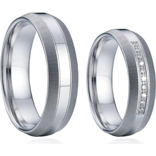 1 Pair Mens and Womens Wedding Rings Set Silver White Gold Color His & Hers Couple Ring Marriage Lovers Alliance Anniversary