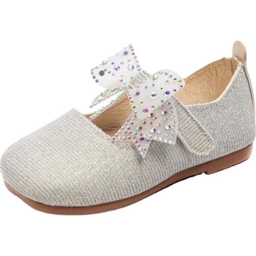 Girls' leather shoes 2021 spring and autumn new girls' Sequin bow cute princess shoes soft sole non slip dance shoes