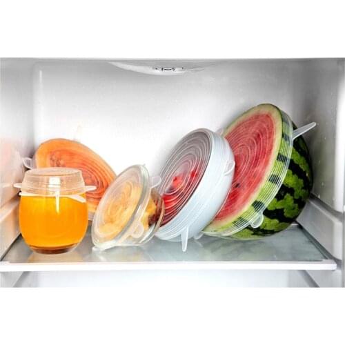 6pc Silicone Fresh-keeping Cover round Reusable Stretch Lids Elastic Food Wrap Fresh Seal Cover Microwave Cover Kitchen Cookware