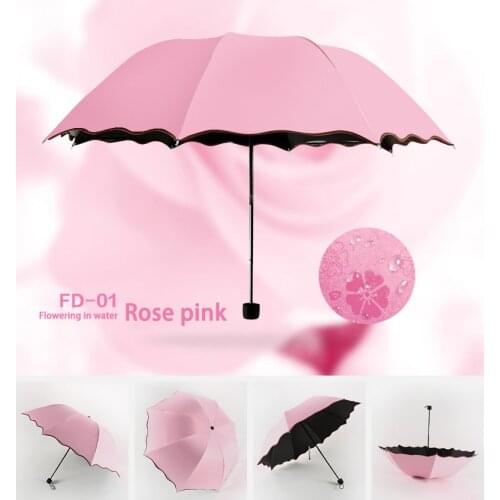 Hot Ladies UV Protective Portable mini Umbrellas Windproof 3-Folding Blossoms in Water Changes Color Anti-UV Sun/Rain Umbrella