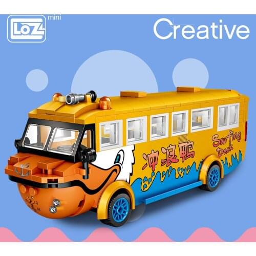 LOZ Mini Blocks Surf Duck Amphibious Bus Duck Boat Travel Car Model Educational Toys for Children Mini Building Bricks Gifts DIY