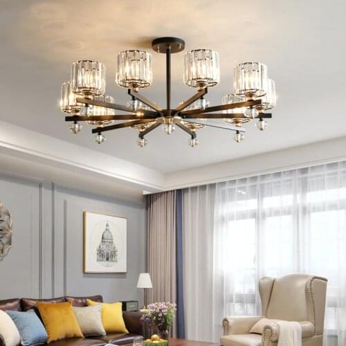 Modern Black chandelier crystal design luxury stainless chain lamps for living room dining room bedroom led light fixtures
