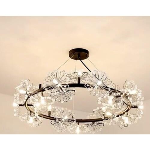 Modern Crystal Snowflake Led Chandelier Long Pipe Ring Living Dining Room Bedroom Home Decoration Interior Lighting Gloss Salon