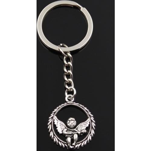 Fashion Keychain 30x25mm Love Angel Cupid Silver Color Pendants DIY Men Jewelry Car Key Chain Ring Holder Souvenir For Gift
