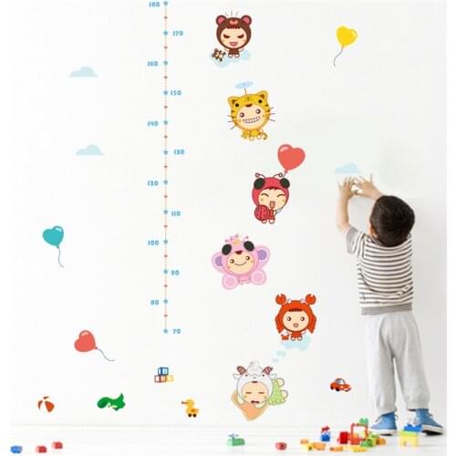 Cartoon Naughty Baby Animal Hat Growth Chart Wall Sticker Kids Room Home Decorations Wall Mural Art Height Measure Wall Decals