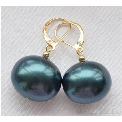 New Arrival Favorite Pearl Earrings 16x20mm Black Egg South Sea Shell Pearl Dangle Earring Fine Jewelry Lady Gift