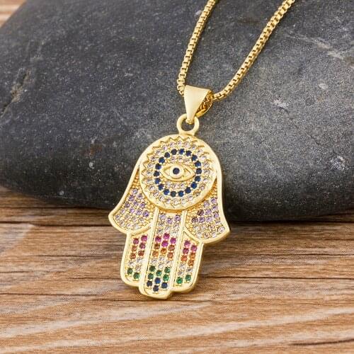 Top Quality Hamsa Hand Turkey Evil Eye Chain Necklace Fashion Jewelry Crystal Rhinestone Palm Necklace For Women Pendant Gift