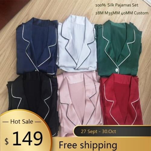 Customed Real 28MM 25MM 30MM 35MM 40MM 100% Silk Pajamas for Women Long Spring Winter Pj Set Suit Pijamas Men Unisex Factory