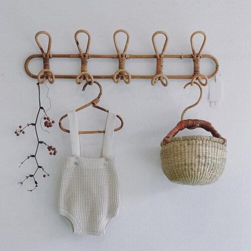 Rattan Wall Hooks Kids Garments Organizer Rack Clothes Hat Hanging Hook Rattan Hanger Kids Room Decor Hanger