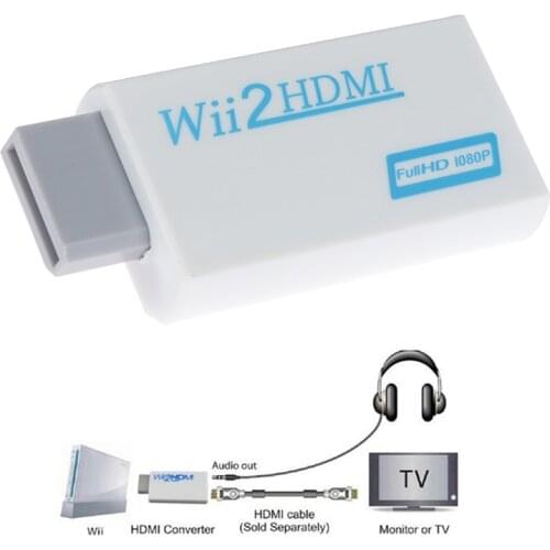Full HD 1080P Wii to Converter Adapter Wii2 -compatible Converter 3.5mm Audio for PC HDTV Monitor Display
