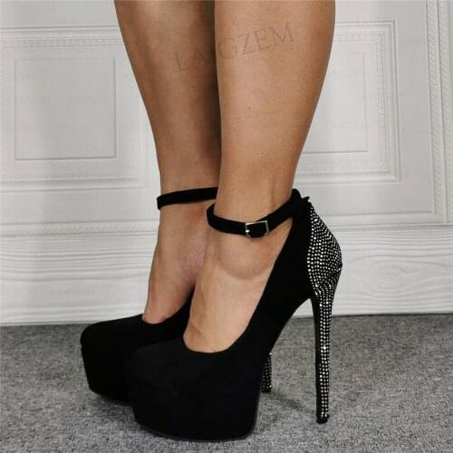 SEIIHEM Women Platform Pumps Faux Suede Crystal High Heels Party Prom Ladies Sandals Handmade Shoes Woman Large Size 41 42 47 52