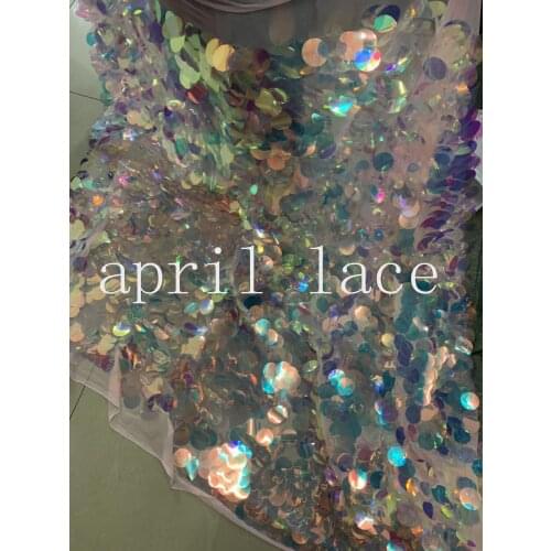 Stt01 # 5 yards colorful 3d luxury big round sequin embroidery tulle mesh sugar lace fabric for sawing dress /occasion