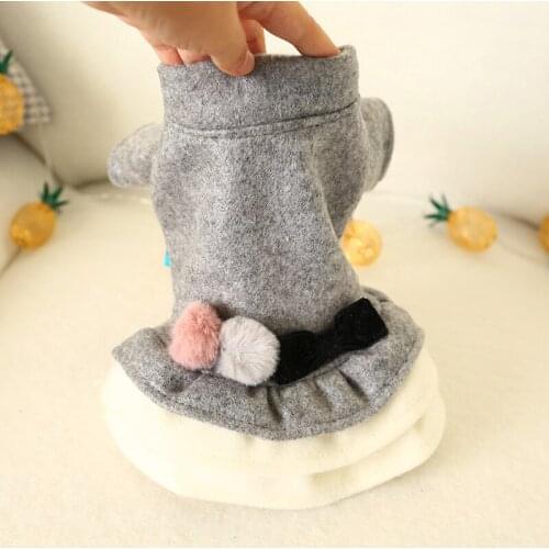 Pet Warm Dress Dog Winter Thickening Princess Skirt with Double Colored Fluffy Ball and Bowknot Dress for Small Dog Pet Clothes