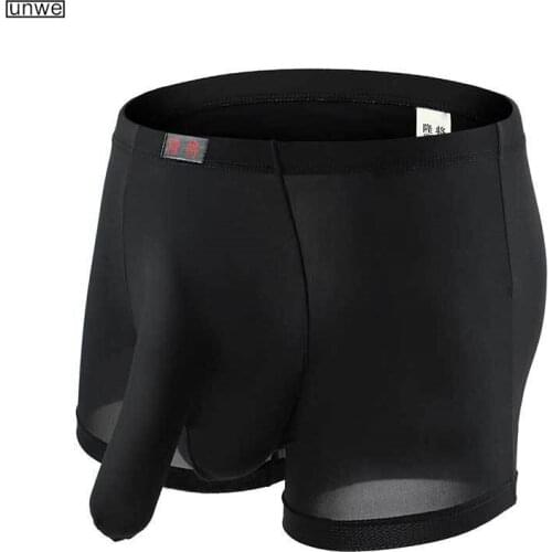 2021 Men Sexy Breathable Mesh See Through Boxer Summer Ice Mesh Trunk Shorts with Long Sleeve