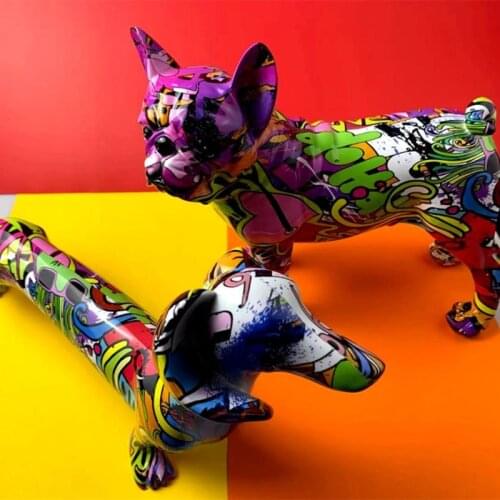 Creative Graffiti Street Art Simple Dachshund Color Dog Decor Home Entrance Wine Cabinet Office Decorations Resin Crafts