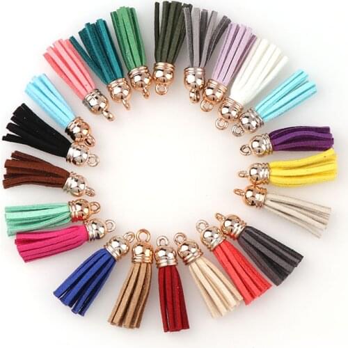 New 10pcs 3cm Vintage Gold Color Cap Suede Leather Tassel For Keychain Straps Jewelry Fiber Fringe DIY Pendant Charms Findings