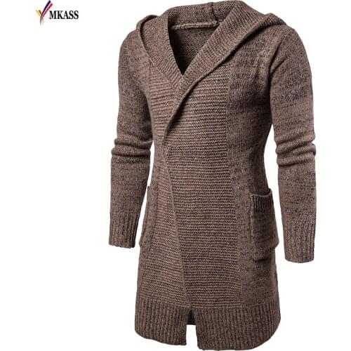 High Quality New Fashion Autumn Winter Loose Long Mens Cardigans Sweaters Jumpers Mens Hooded Sueter Knit Sweater