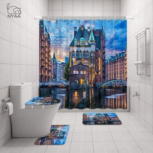 180*180cm Paris Landscape Tower Shower Curtain 3D Waterproof Bathroom Curtains Set Non-Slip Rugs Toilet Lid Cover Mat