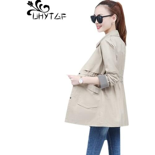 UHYTGF Womens windbreaker Casual short coat Loose plus size top fashion female spring autumn trench coat women thin clothes 911
