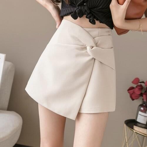 2020 Sunmer Women Irregular Hakama Wide-leg A-line Shorts Solid Mini Skirt Girls High Waist Office Ladies Slim Above Knee Skirt