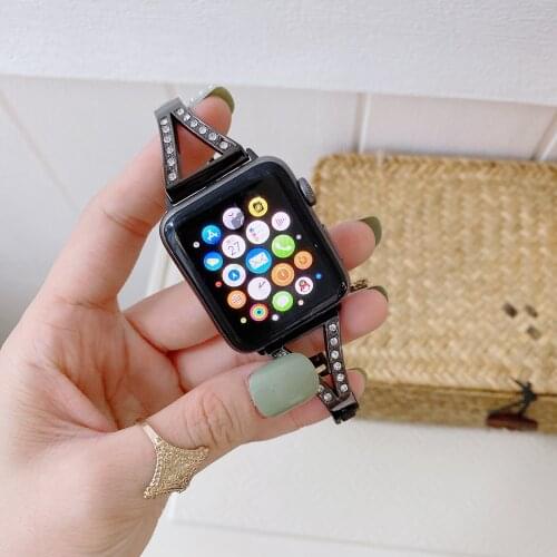 Womens For Apple Watch Band 40mm 44mm iWatch SE Bling Jewelry V-Type Wristband Steel Rhinestone Bangle Metal Bracelet Series
