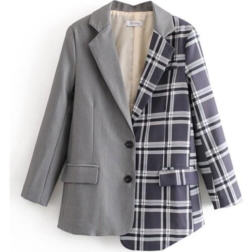 2021 European And American Womens Blue Checkered Non-Checking Suit Jacket New Fashion Design Long Sleeve Jacket Fall Commuting