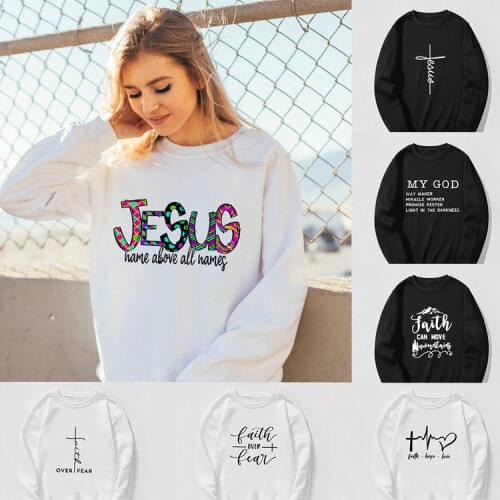 2020 Jesus Print Women Sweatshirt Faith Over Fear Streetwear Winter O-neck Pullovers Harajuku Female Tops Sweatshirts Clothing