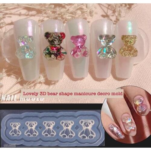 1pcs Lovely Silicone Nail Carving Mold 3D Bear Mould Stamping Plate Nails Stencils DIY UV Gel Japanese Style Manicure Tools