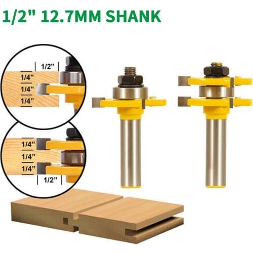 2PC/Set 1/2" 12.7MM Shank Milling Cutter Wood Carving 1/2" x 1/4" Tongue Groove Router Bit Set Woodworking Tenon Cutter for Wood