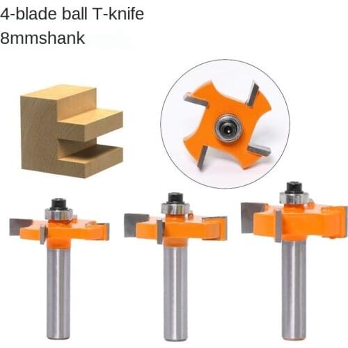 3 Pcs/Set 4-Edged Ball T-Slot Milling Cutter Woodwork 8*6/8*8/8*10 Wood Carbide T Groove Milling cutter Shank Mill Woodworking