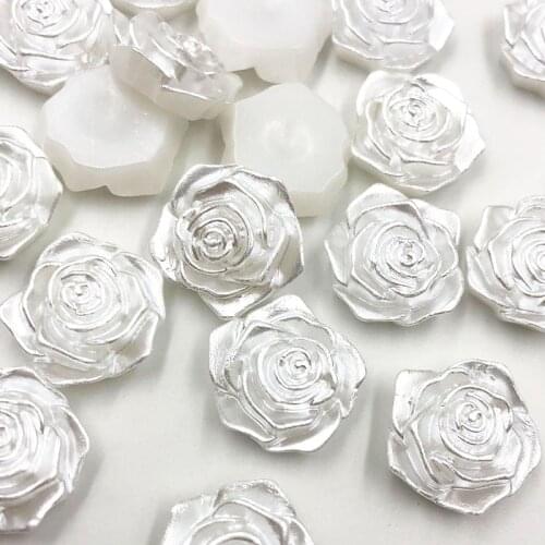 30pcs/pack white Color 18mm Flat Back Resins Cabochon Scrapbook 3D Rose Flower Pearl Beads Fit Phone Embellishment DIY