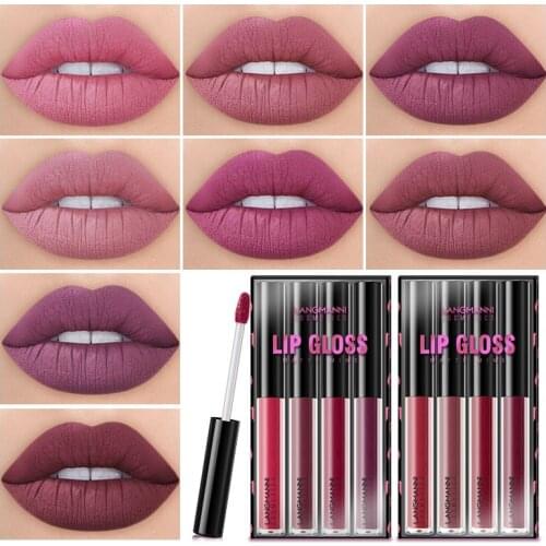 4Pcs Lip Gloss Gift Sets Matte Long Lasting Lip Glaze Moisturizing Waterproof Non-stick Cup Liquid Lipsticks Cosmetics Kit TSLM1